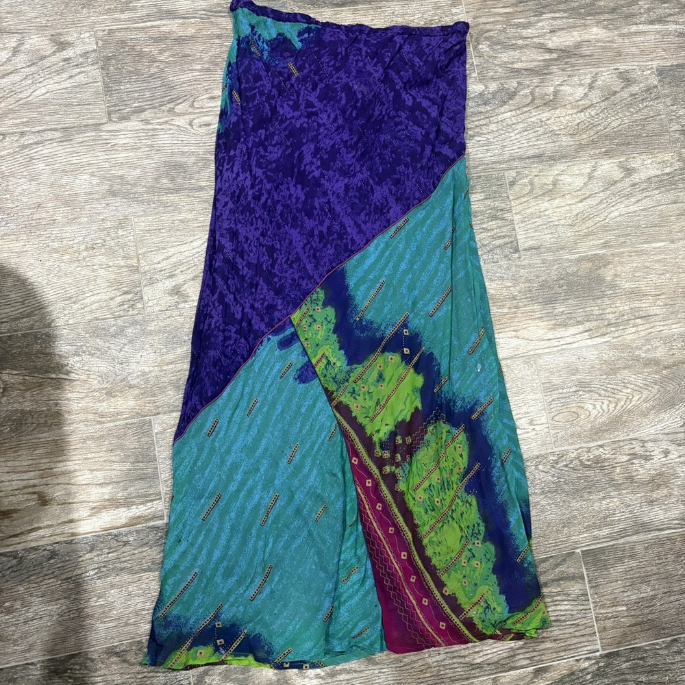 Vtg 80s Phool Abstract Tie Dye Midi Skirt sz M Multi Color Boho Festival Hippie